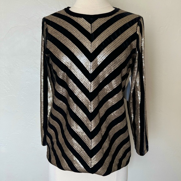 INC International Concepts Tops - INC International Concepts Velvet Sequined Chevron Top Black and Gold